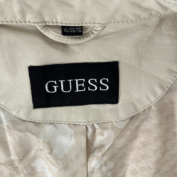 Guess Cream Faux Leather Jacket Moto Feminine Size XL Lightweight Neutral Y2K - Picture 11 of 16